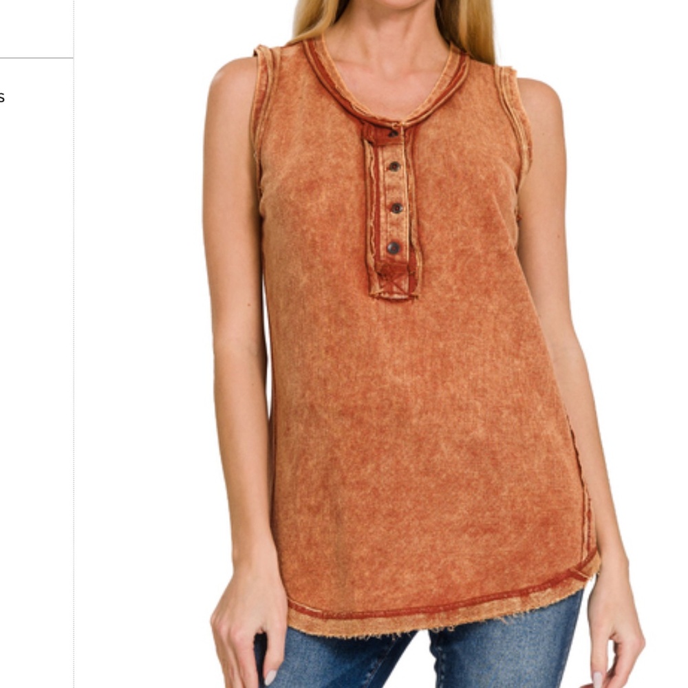 Zenana Outfitters Washed Rust Scoop Neck Tank Top